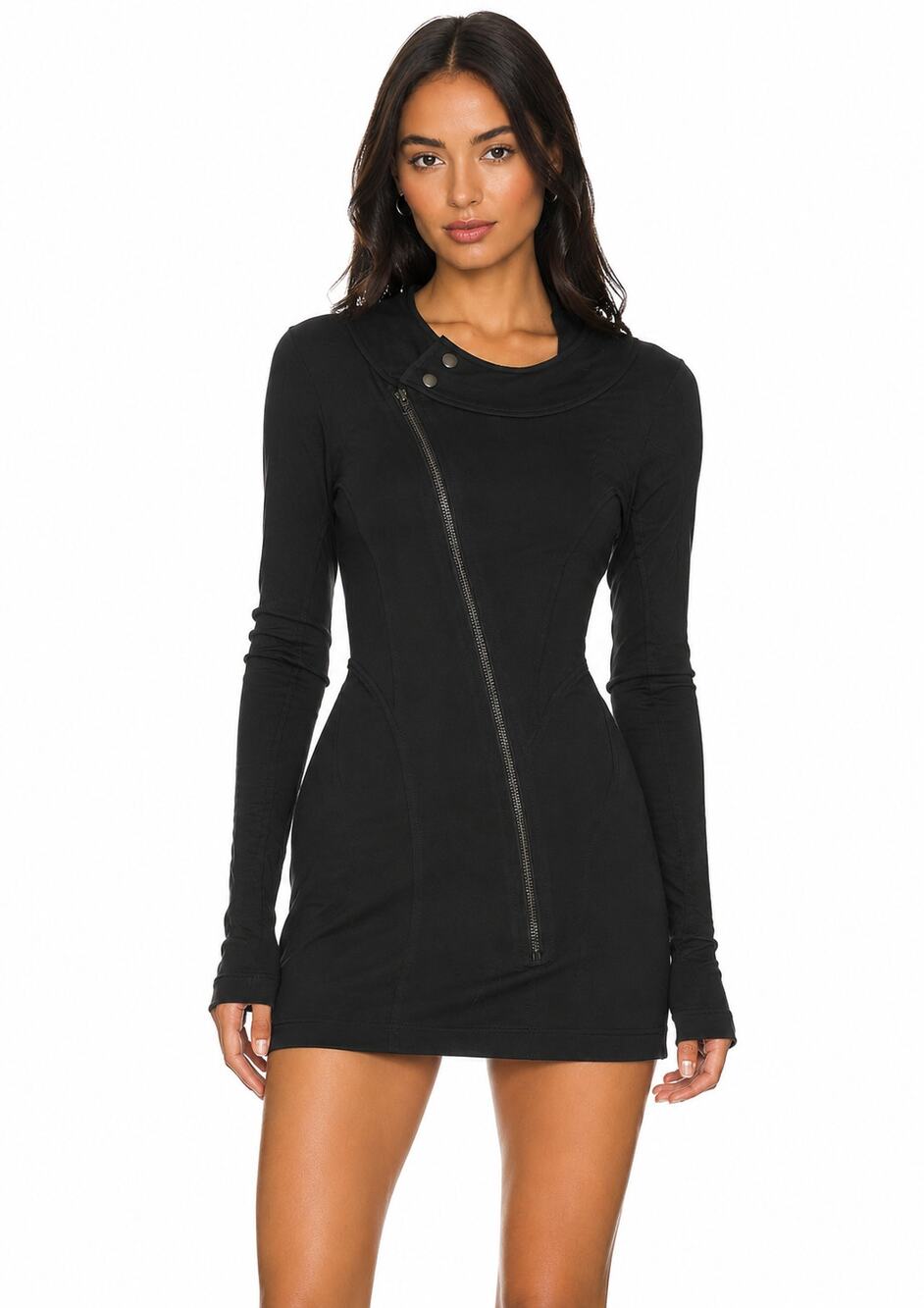 Diesel Mini Moto Dress Black Asymmetrical Zip in Black NWT Size S